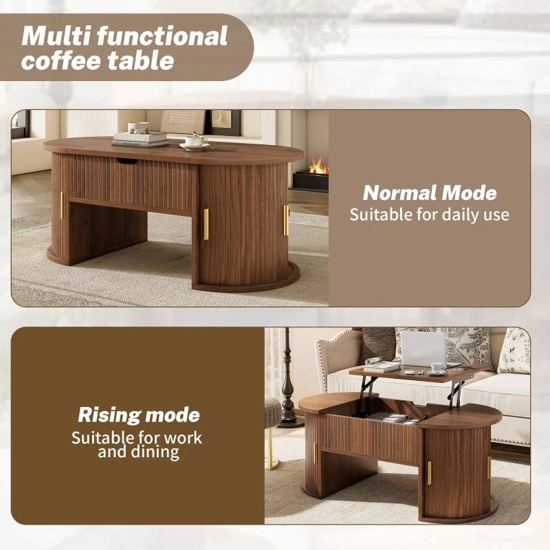 Modern Height-Adjustable Coffee Table with Lift-Top Design, Multifunctional Storage Table for Apartments and Offices, 100L x 50W x 40.5H cm, Walnut