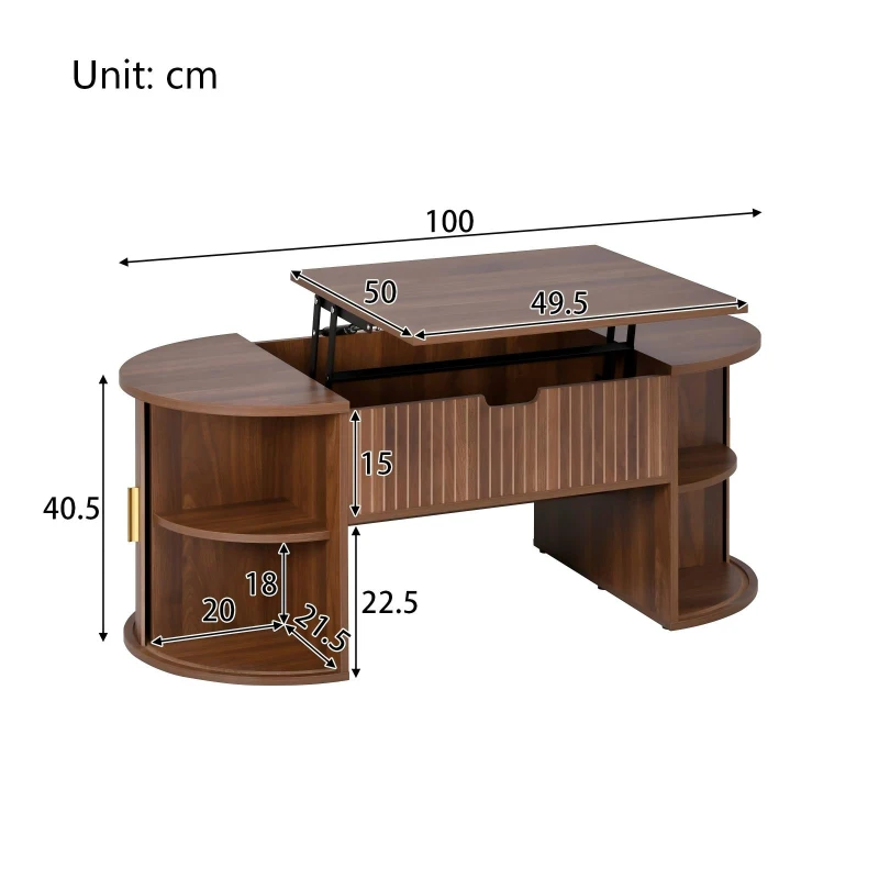 Modern Height-Adjustable Coffee Table with Lift-Top Design, Multifunctional Storage Table for Apartments and Offices, 100L x 50W x 40.5H cm, Walnut