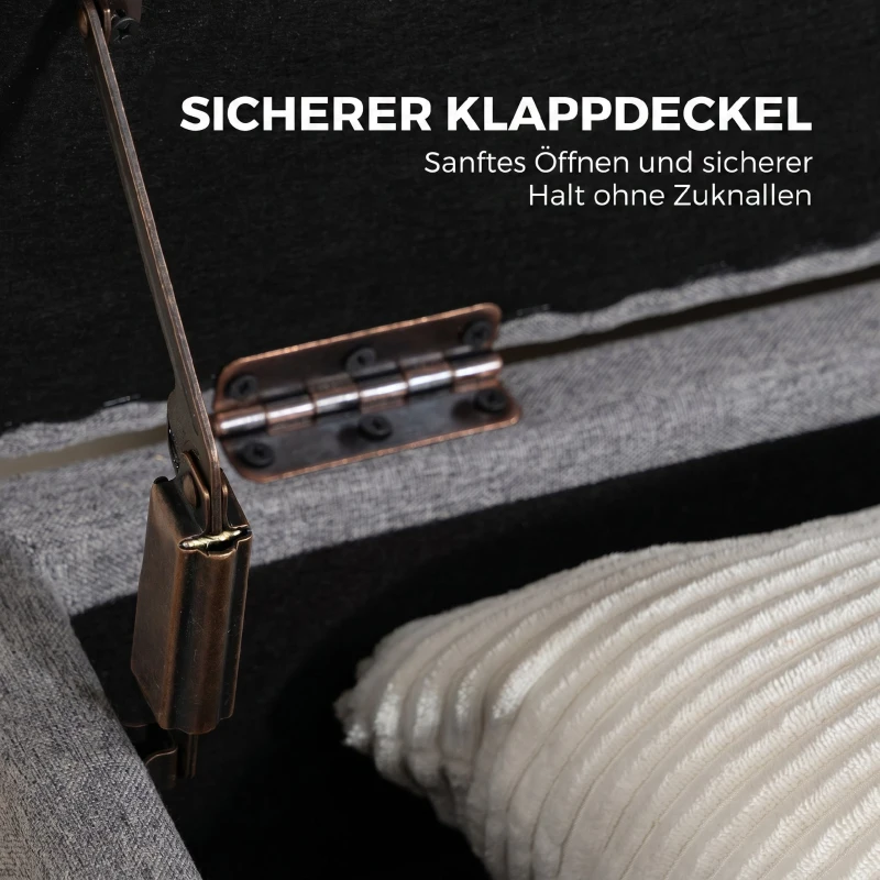 HOMCOM Sitztruhe aus Leinen, Bettbank mit 2 Fächern, klappbaren Deckeln und extra dicker Polsterung, 117 x 50 x 44 cm