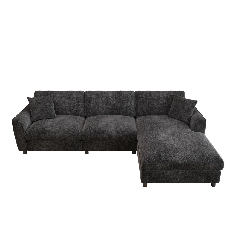 Modern L-Shaped Sectional Sofa with Reversible Chaise Lounge, Modular Corner Couch with Extra‑Wide Chaise Seat, 256L x 137W x 79H cm, Gray