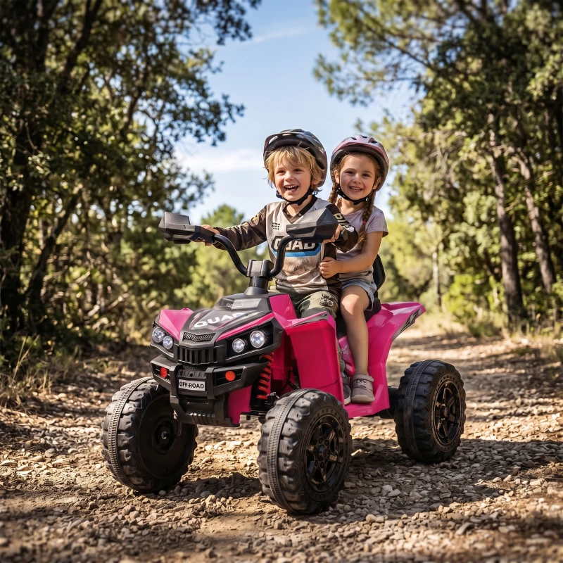 AIYAPLAY Quad Eléctrico Niños 24V 2 Plazas 2 Motores 120 W Batería de Litio Suspensión Arranque Suave 4-6 km/h 3-8 Años Rosa