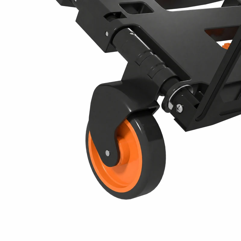 HOMCOM Steel 2-in-1 Folding Hand Truck on Wheels,  Foldable Trolley with Foldable Base, 120kg, Black and Orange