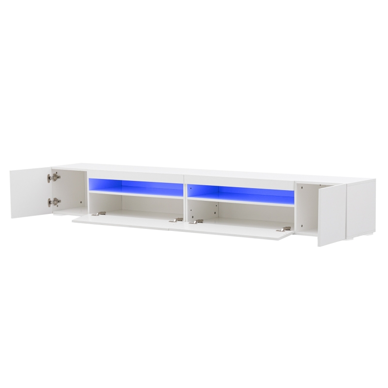 Modern TV Unit with Adjustable LED and USB, Spacious Storage Cabinet for Living Room, 240L x 38.5W x 35.5H cm, White