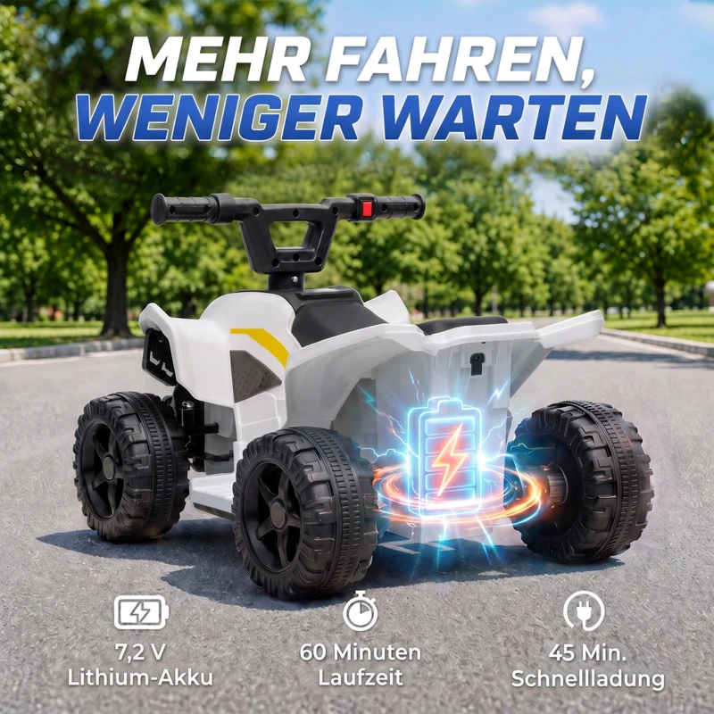 AIYAPLAY Kinder Quad Elektro 6V Kinderquad mit Lithium-Akku Vorwärtsfunktion Lenkerknopf-Steuerung 1,5-2 Jahre Weiß
