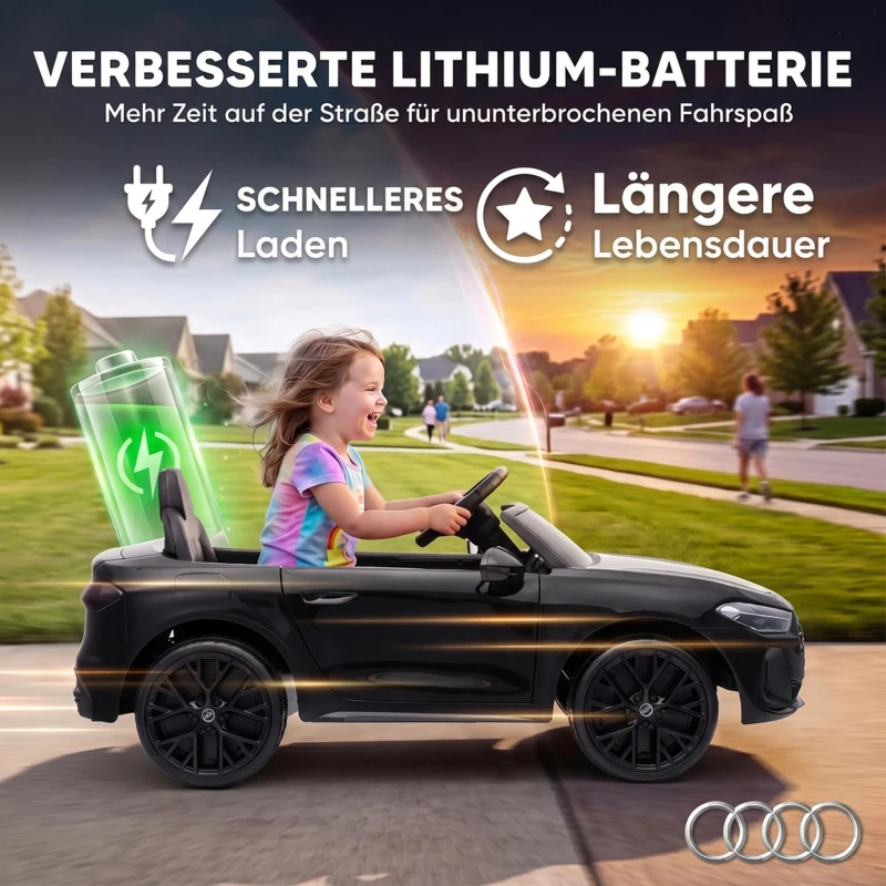 AIYAPLAY Elektrische kinderauto Audi A5L 12V kinderauto met 2,4G-afstandsbediening, 2 motoren, lithiumbatterij, softstart, 4-Rad-Federung