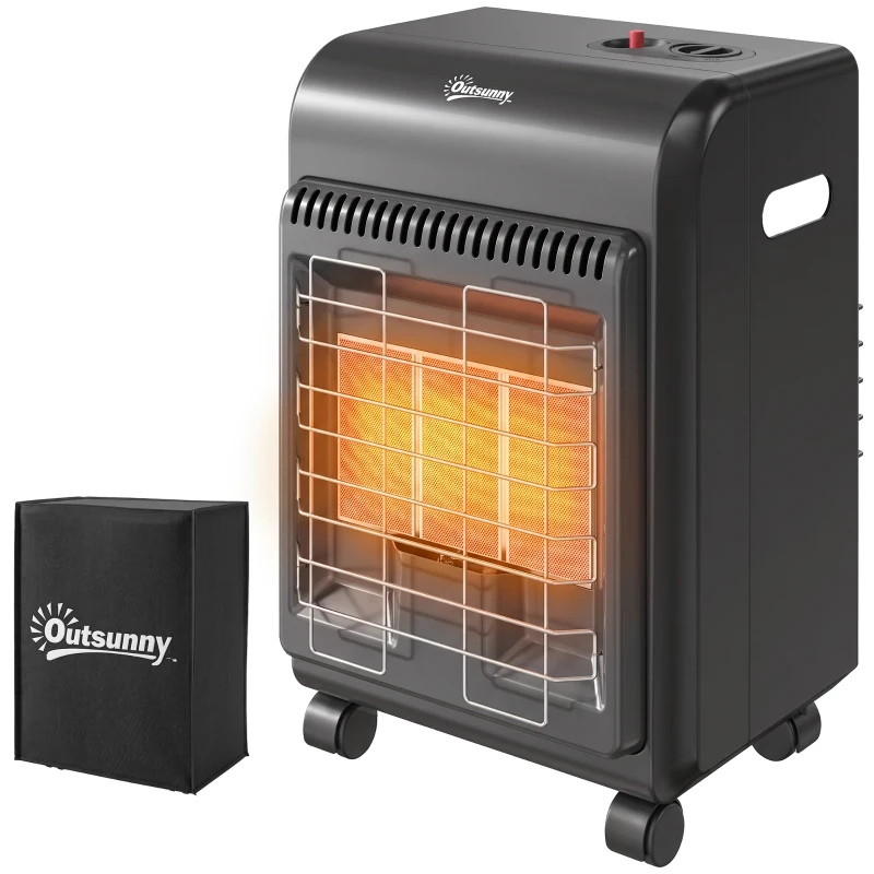 Outsunny Chauffage d'Appoint Gaz Portable 4,2kW Infrarouge Compact 2 Freins Système ODS Anti-Basculement Housse 37x29x55cm Noir