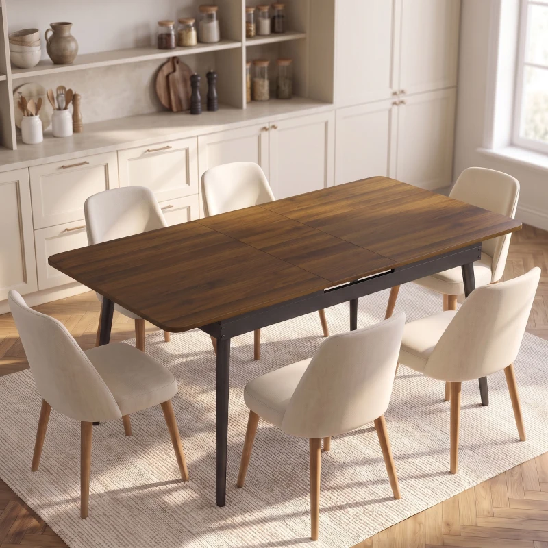 HOMCOM Table à Manger Extensible Rectangle pour 4 à 6 Personnes, Table de Cuisine 130-160 cm avec Coins Arrondis, Noyer Clair