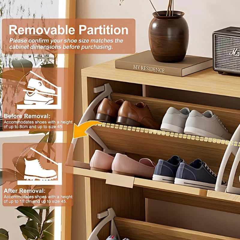 Modern Rattan Shoe Cabinet with 4 Flip Drawers, Space-Saving Storage Organiser Cupboard with Adjustable Shelves, 100L x 25W x 90.5H cm, Light Oak