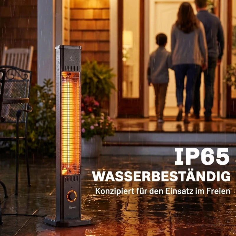 Outsunny Infrarood Terrasverwarmer 2000W van koolstofvezel met afstandsbediening, 8 warmtestanden, beschermhoes, timer en kantelbeveiliging