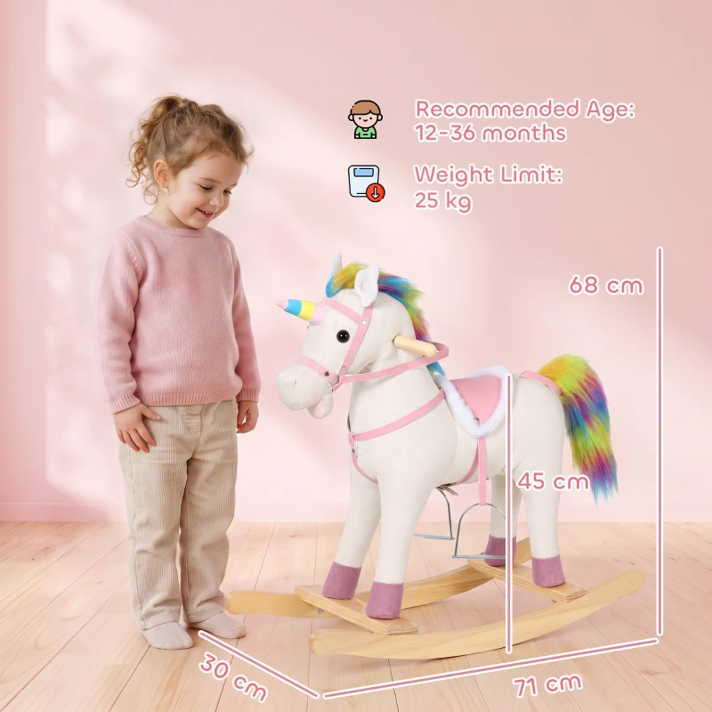 AIYAPLAY Caballito Balancín para Bebés Diseño Unicornio con Sonido Caballo Balancín Base de Madera para Niños 1-3 Años Crema