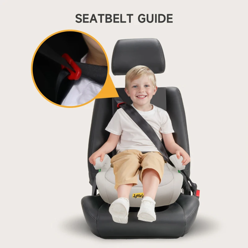 Safe ISOFIX Car Booster Seat with ECE R129 i-Size and Cup Holder, Portable Travel Booster Cushion for Kids and Vehicles, 40L x 42W x 17H cm, Grey