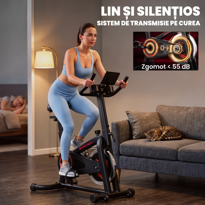 SPORTNOW Bicicletă de fitness profesională cu șa reglabilă, volantă 6 kg, 60 x 100 x 119cm, negru