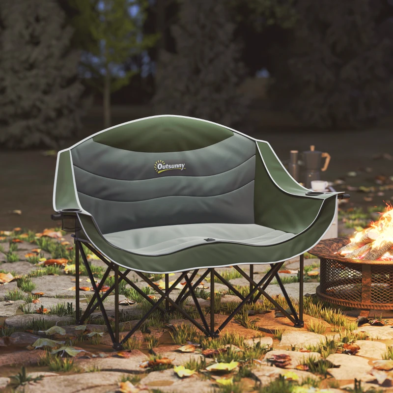 Outsunny Double Camping Chair for Adults with Armrests 250kg Capacity Green