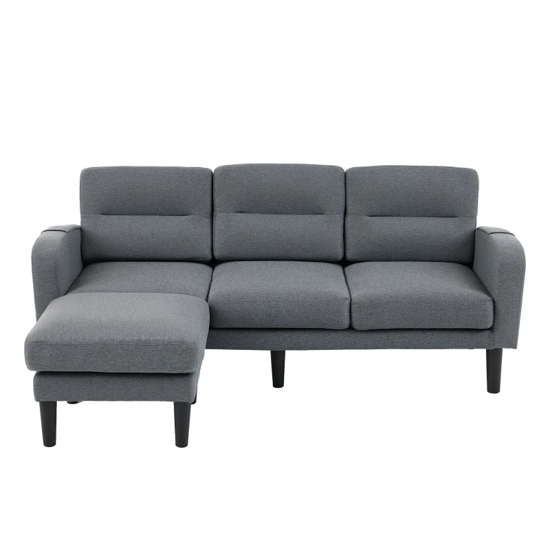 L-Shaped Sectional Sofa with Movable Chaise and Storage Pockets, Modular 3-Seater Corner Sofa for Living Room, 204L × 136W × 80H cm, Grey