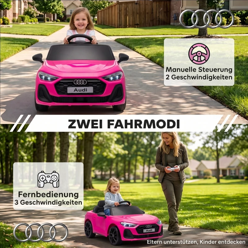 AIYAPLAY Elektrische kinderauto Audi A5L 12V met 2,4G-afstandsbediening, 2 motoren, lithiumaccu, softstart, vierwielvering