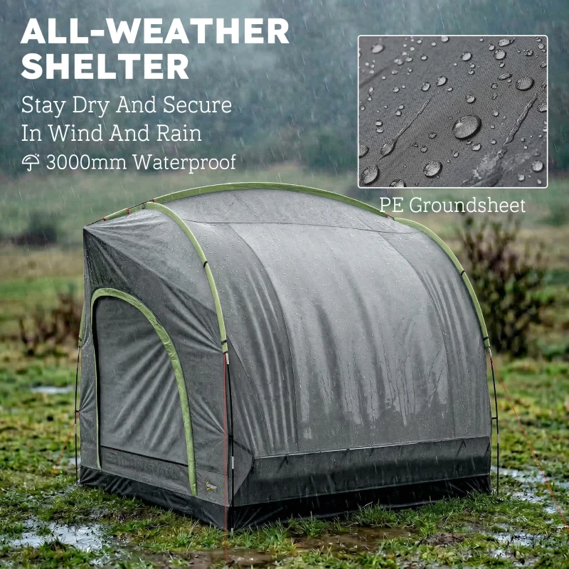 Outsunny Car Tent with 2.35m Stand-Up Height, 3000mm Waterproof Tailgate Tent with Mesh Windows for Family Camping Travelling