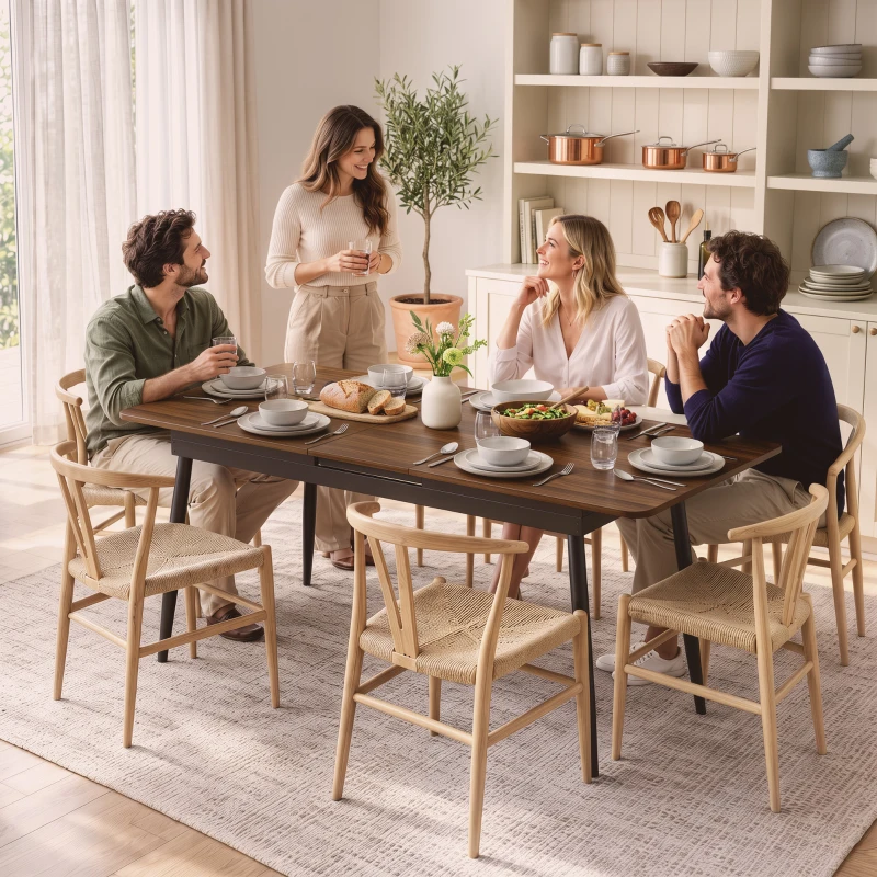 HOMCOM Masă extensibilă de dining, 130-160 cm, finisaj nuc deschis