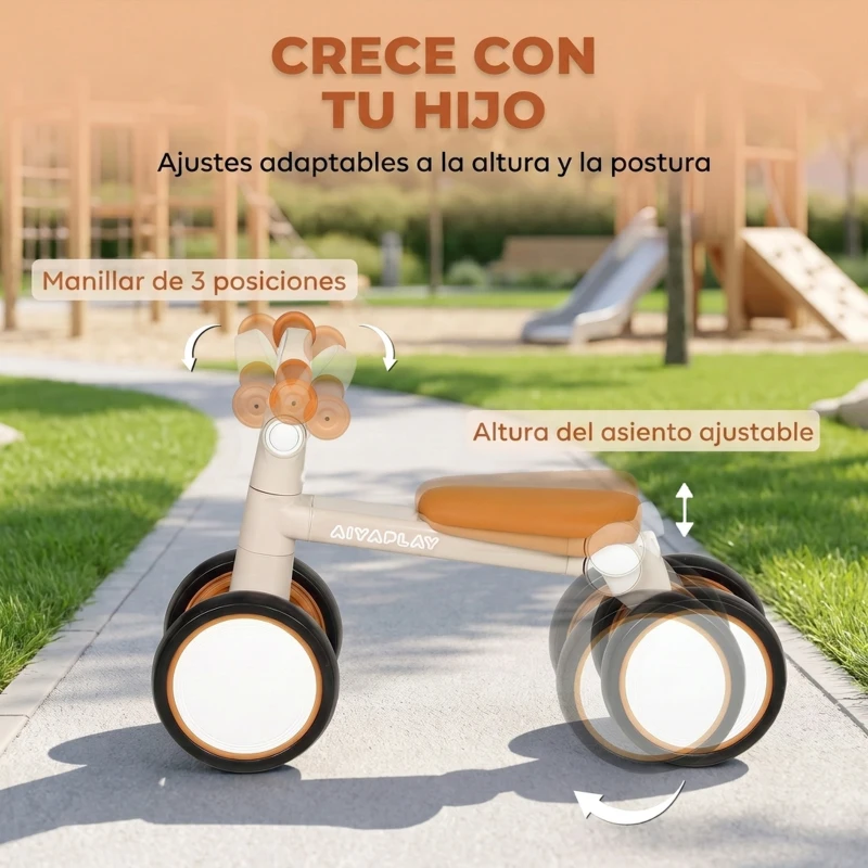 AIYAPLAY Bicicleta sin Pedales Plegable Ultraligera Marco de Aluminio Asiento y Manillar Ajustable para Niños de 1-2 Años Crema