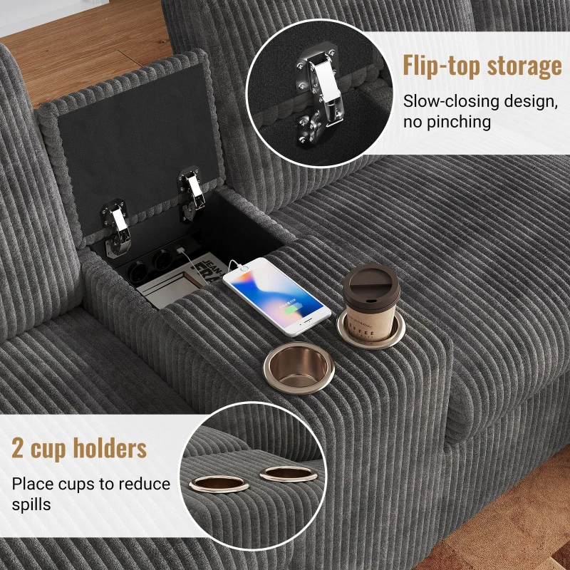 Modern Corduroy U-Shaped Sectional Sofa with 2 Movable Storage Ottomans, Soft Convertible Couch with 2 Type-C Charging Ports, 315L x 135W x 81H cm, Grey