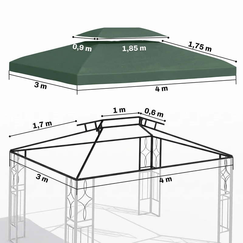 Outsunny Toldo de Recambio 4x3 m con Techo Doble Orificios de Drenaje y Protección UV Solo Toldo NO Incluye Marco Verde