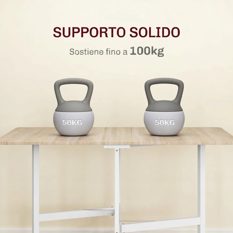 HOMCOM Tavolo Pieghevole Industriale a 2 Ribalte con Rotelle in Truciolato e Acciaio, 120x80x73cm, Rovere