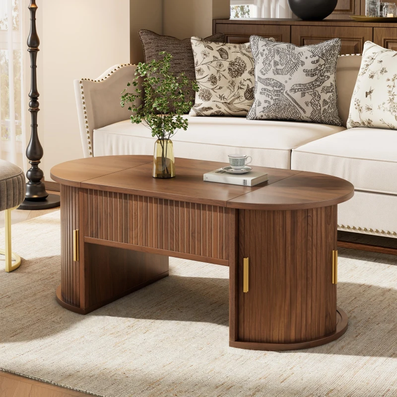 Modern Height-Adjustable Coffee Table with Lift-Top Design, Multifunctional Storage Table for Apartments and Offices, 100L x 50W x 40.5H cm, Walnut