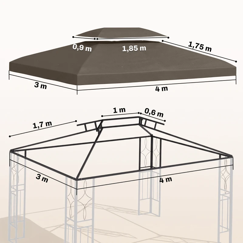 Outsunny Teto de Reposição 4x3 m com Teto Duplo Orifícios de Drenagem e Proteção UV Apenas Teto NÃO Inclui Estrutura Castanho