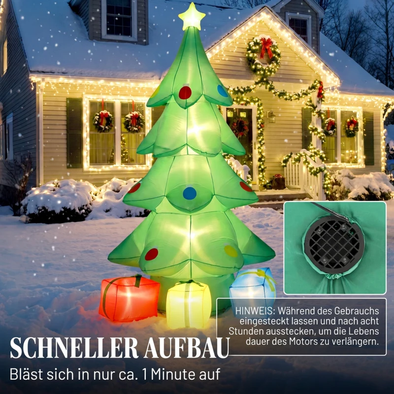 Outsunny Aufblasbarer Weihnachtsbaum 300 cm mit RGB-Stern LED-Licht, Geschenkboxen, XXL  IP44 Wasserdicht für Weihnachtsfeiern