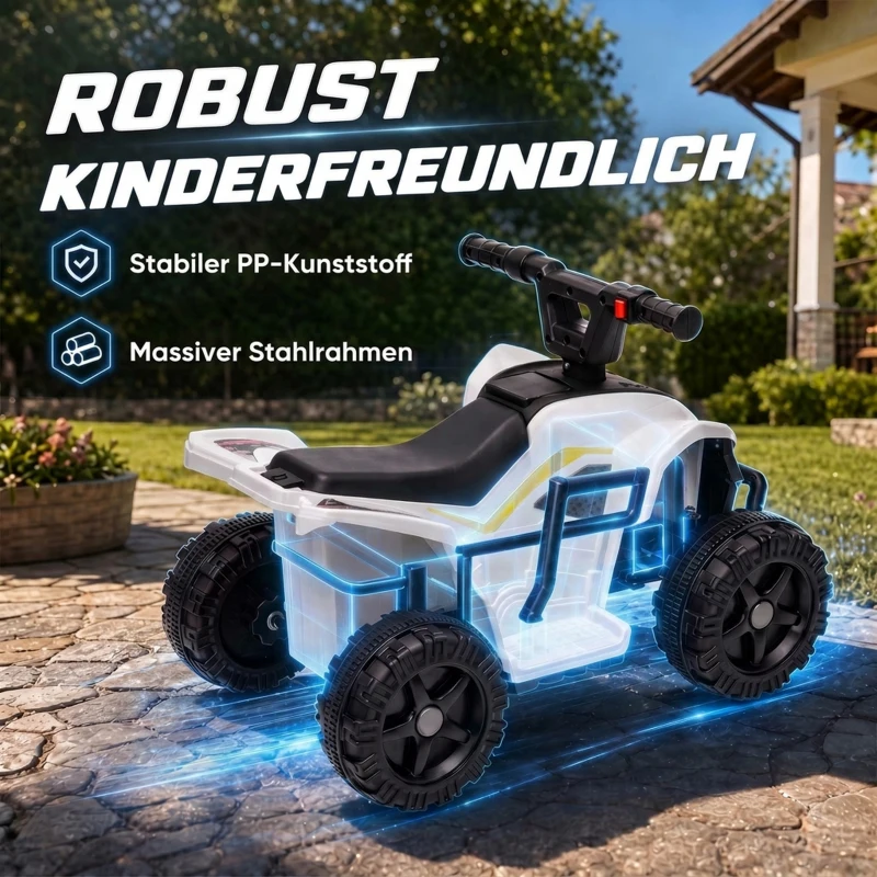 AIYAPLAY Kinder Quad Elektro 6V Kinderquad mit Lithium-Akku Vorwärtsfunktion Lenkerknopf-Steuerung 1,5-2 Jahre Weiß