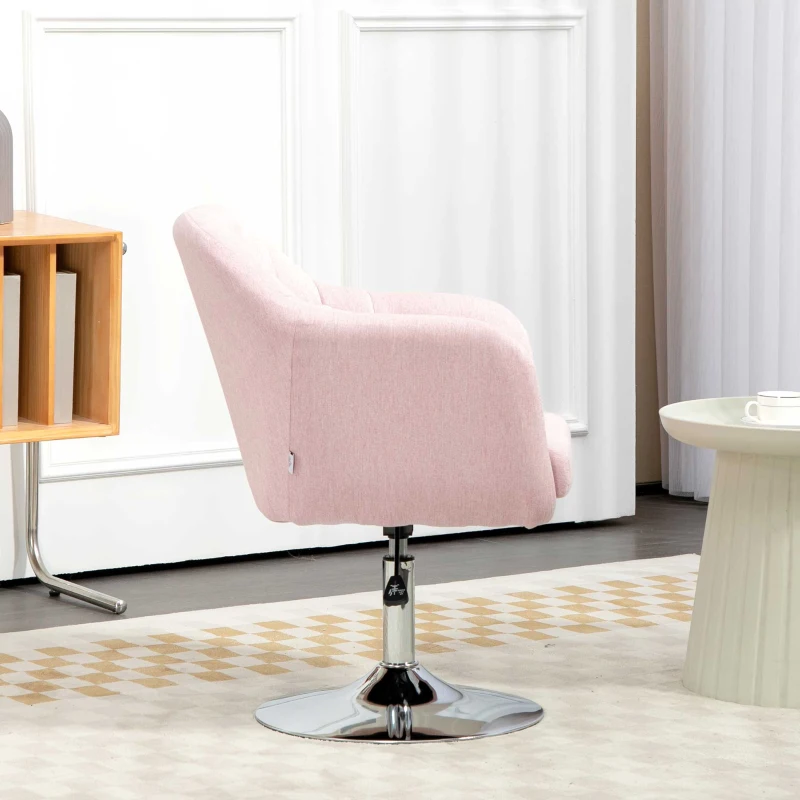 HOMCOM Sillón para Salón Giratorio 360° con Altura Ajustable Respaldo Envolvente Reposabrazos y Cojín 60x60x79-91 cm Rosa
