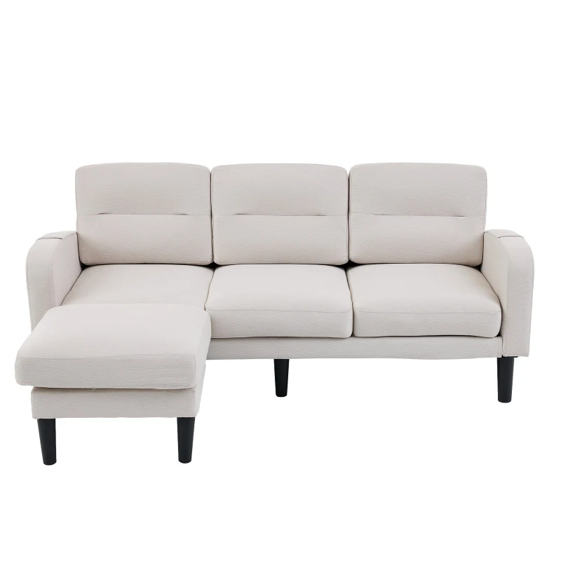 L-Shaped Sectional Sofa with Movable Chaise and Storage Pockets, Modern 3-Seater Corner Sofa for Living Room, 204L x 136W x 80H cm, Beige
