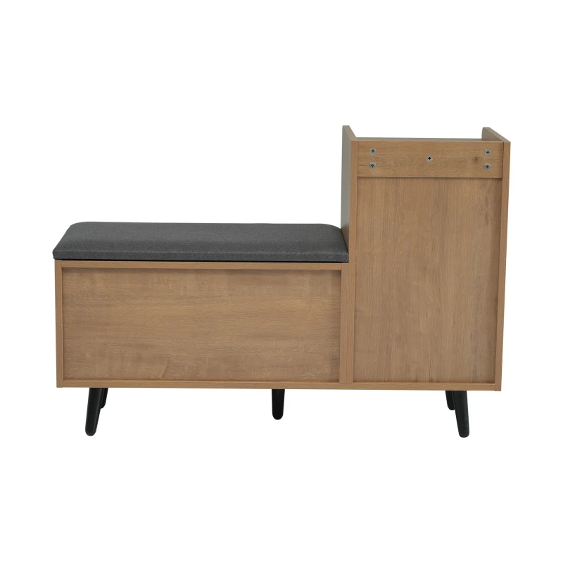 Modern Wooden Shoe Bench with Padded Cushioned Seat, Soft Shoe Storage Organiser with Adjustable Shelves, 100L x 34W x 69H cm, Natural