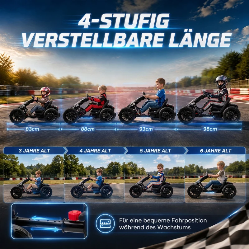 AIYAPLAY Elektro Go-Kart für Kinder 12V Gokart mit 2 Motoren, 4-fach verstellbarem Sitz Sanftanlauf EVA-Räder LED-Scheinwerfer