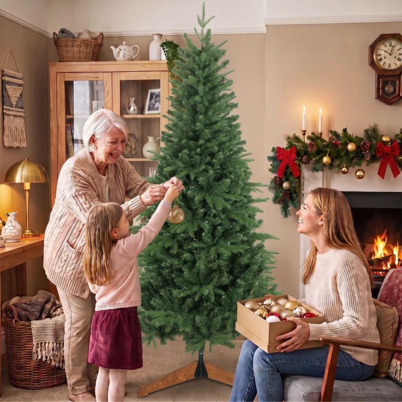 HOMCOM Sapin de Noël Artificiel 180 cm, Arbre de Noël, 1162 Branches Articulées en PE et PVC Ignifuge, Support en Bois Pliable