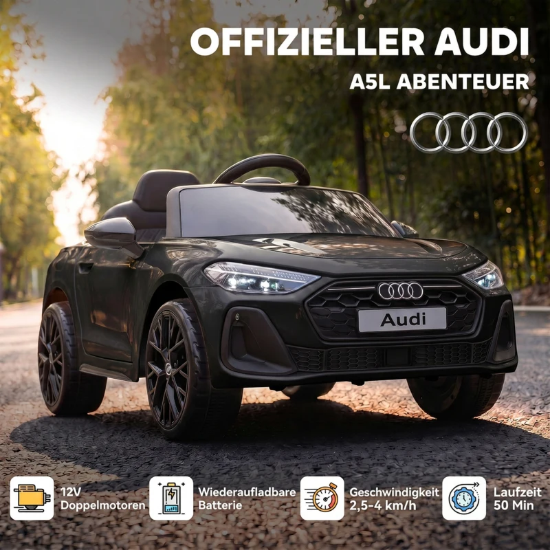 AIYAPLAY Elektrische kinderauto Audi A5L 12V kinderauto met 2,4G-afstandsbediening, 2 motoren, lithiumbatterij, softstart, 4-Rad-Federung