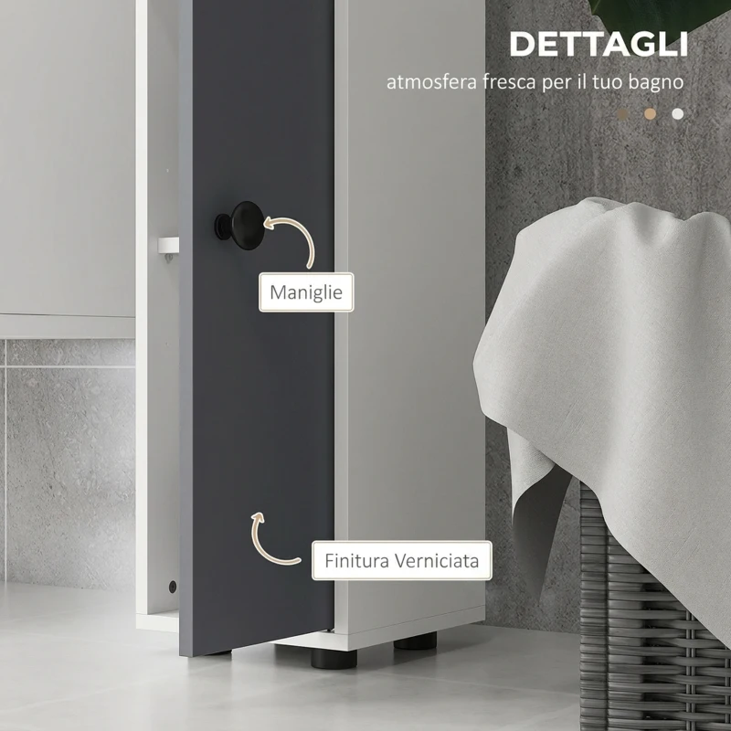 kleankin Mobile Colonna Bagno con Cassetto, 2 Armadietti e 4 Ripiani Aperti, in Legno, 20x20x180 cm, Grigio Bianco