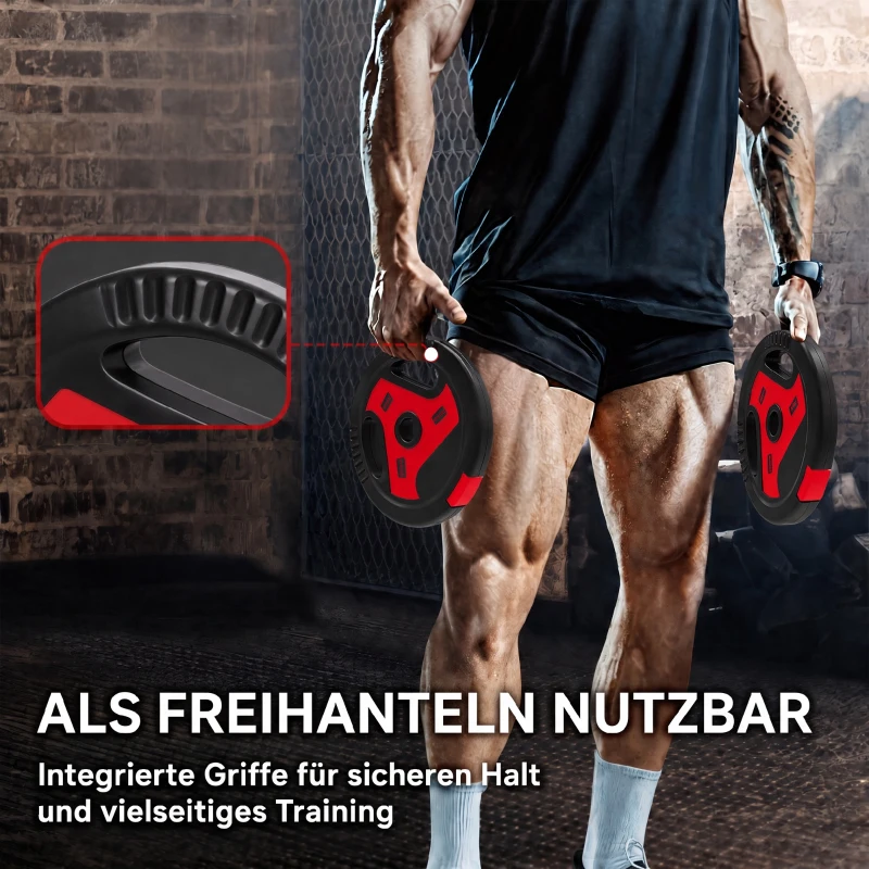 SPORTNOW 4er-Set Hantelgewichte mit 2 x 5/2,5 kg Gewichte, Hantelscheiben Set mit Griffen Gewichtsscheiben, Schwarz+Rot