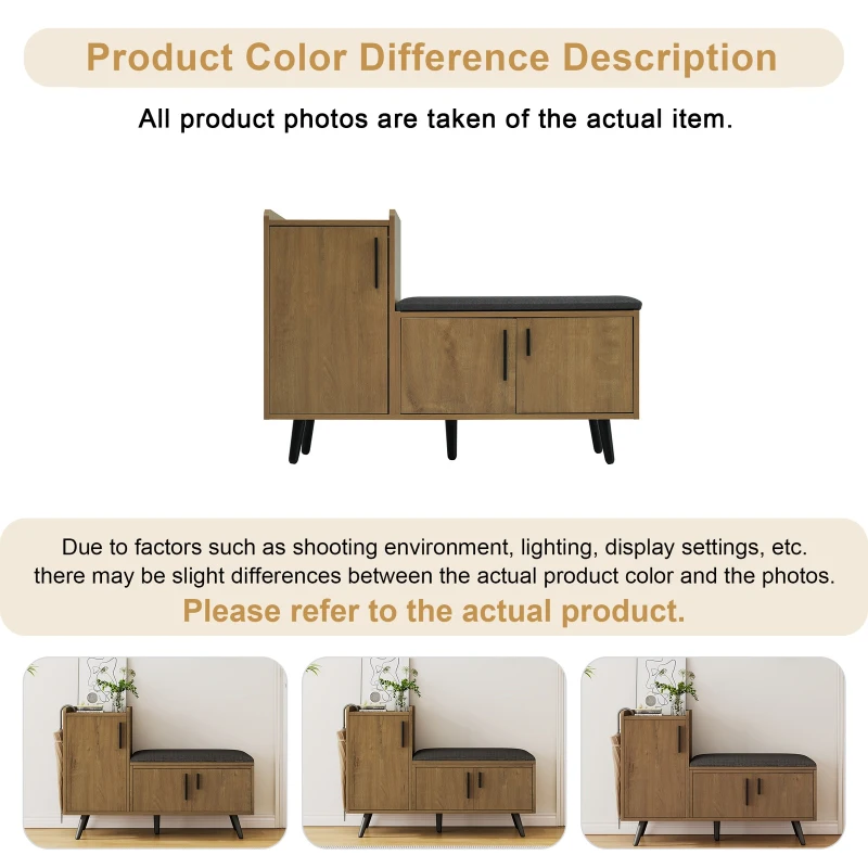 Modern Wooden Shoe Bench with Padded Cushioned Seat, Soft Shoe Storage Organiser with Adjustable Shelves, 100L x 34W x 69H cm, Natural