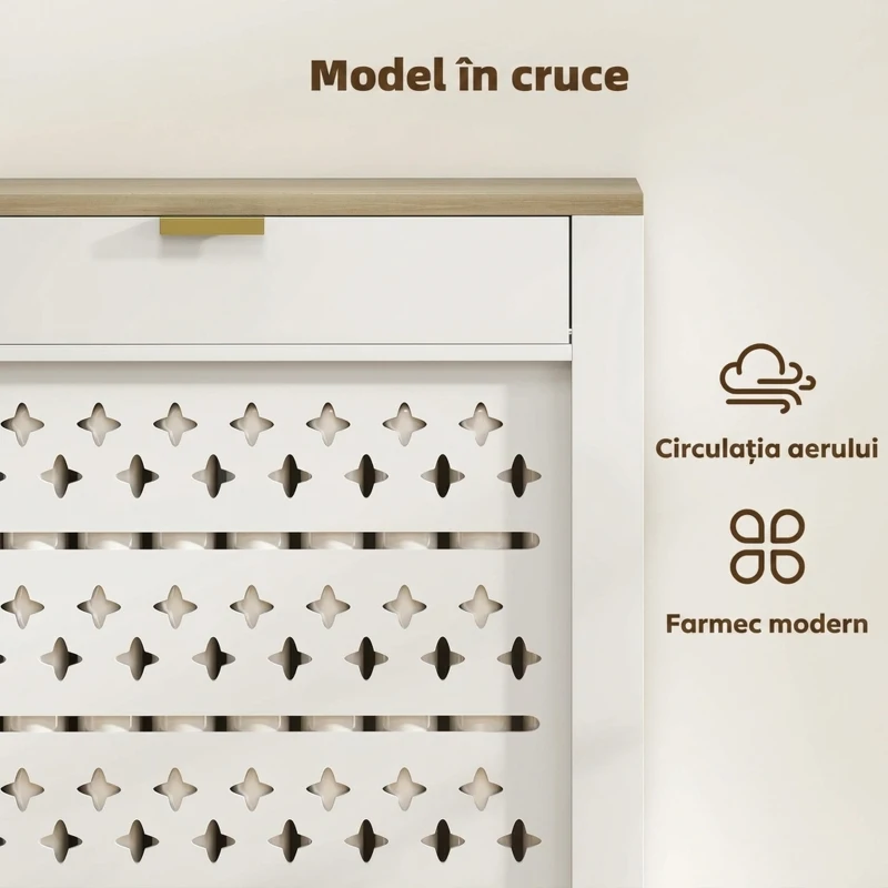 HOMCOM Mască pentru calorifer cu compartiment rabatabil, model în cruce, pentru living, hol sau birou, alb