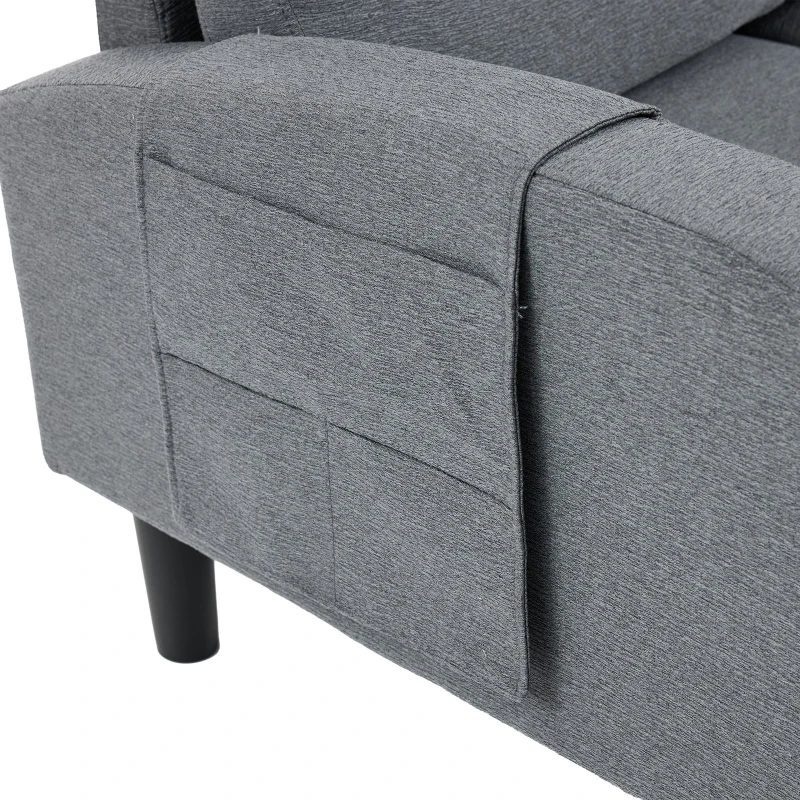 L-Shaped Sectional Sofa with Movable Chaise and Storage Pockets, Modular 3-Seater Corner Sofa for Living Room, 204L × 136W × 80H cm, Grey