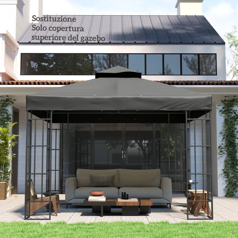Outsunny Copertura per Gazebo da Giardino 3x3m UPF30+ a 2 Livelli in Poliestere Grigio Scuro