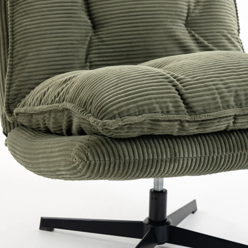 HOMCOM Loungestoel met hocker, 360° draaibaar, cordstof, in hoogte verstelbare voetenbank, groen