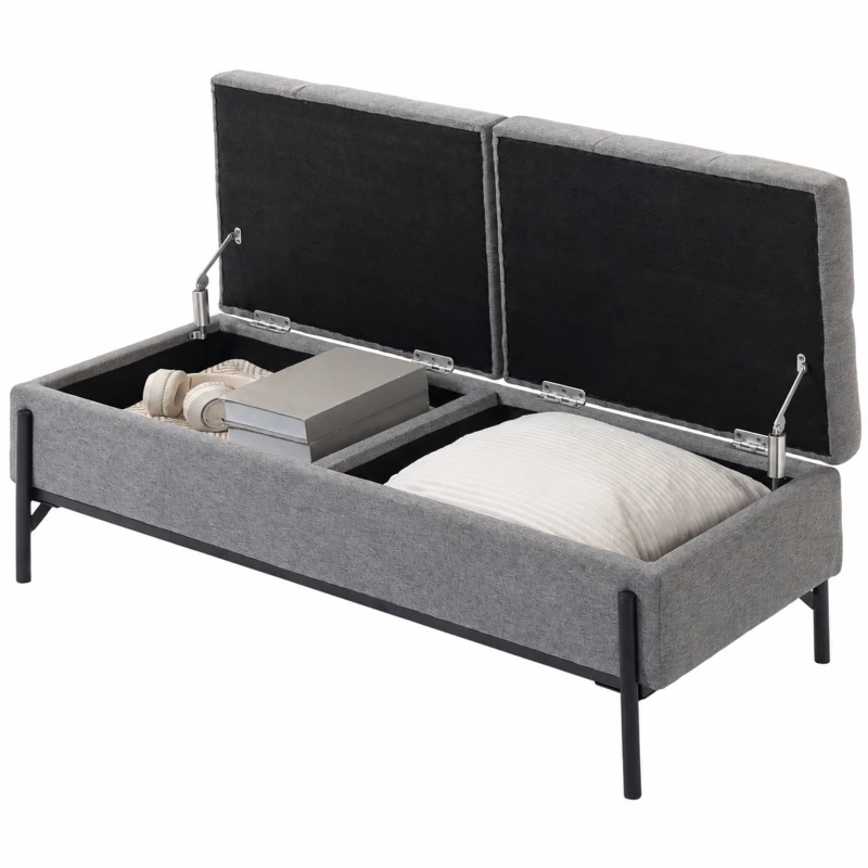 HOMCOM Sitztruhe aus Leinen, Bettbank mit 2 Fächern, klappbaren Deckeln und extra dicker Polsterung, 117 x 50 x 44 cm