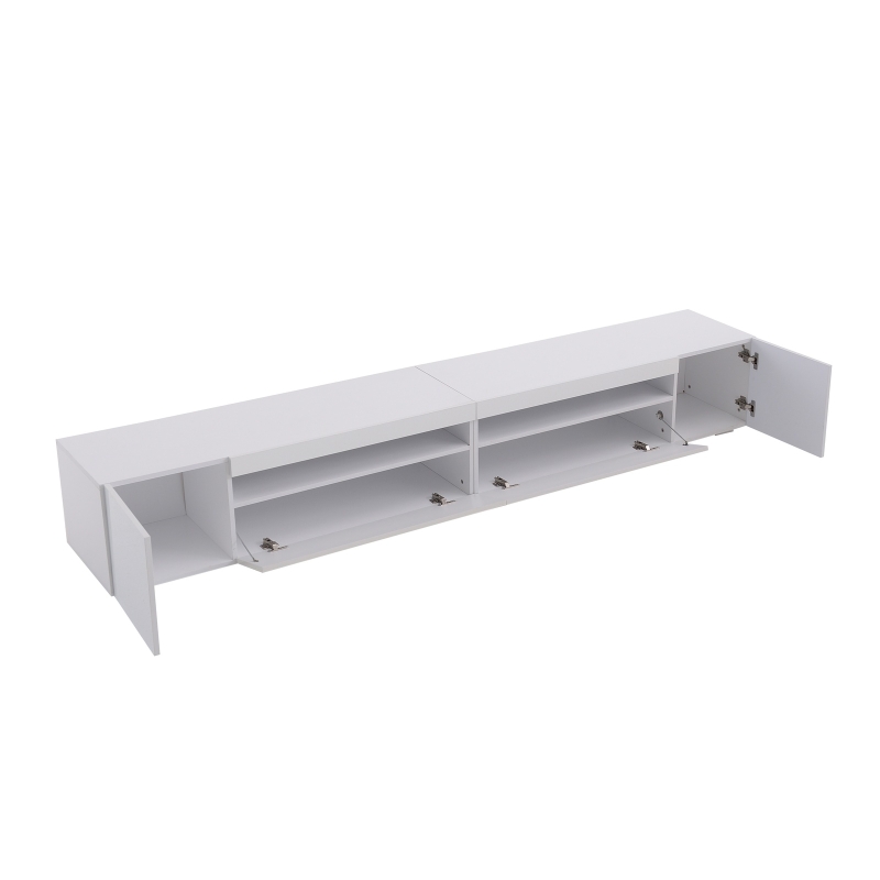 Modern TV Unit with Adjustable LED and USB, Spacious Storage Cabinet for Living Room, 240L x 38.5W x 35.5H cm, White