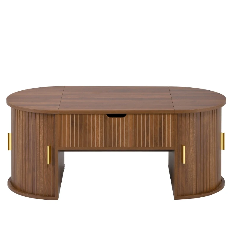 Modern Height-Adjustable Coffee Table with Lift-Top Design, Multifunctional Storage Table for Apartments and Offices, 100L x 50W x 40.5H cm, Walnut