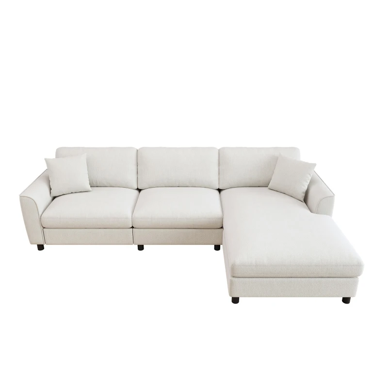 Modern L-Shaped Sectional Sofa with Reversible Chaise Lounge, Modular Corner Couch with Extra‑Wide Chaise Seat, 256L x 137W x 79H cm, Beige