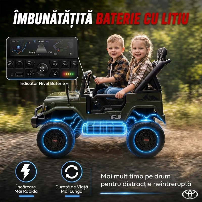 AIYAPLAY Mașină Electrică pentru Copii, Off-Road 24V cu 2 Locuri, Verde Închis