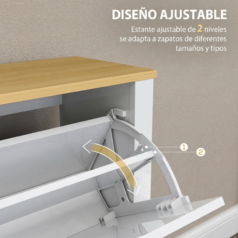 HOMCOM Zapatero Estrecho con 4 Cajones Abatibles Estantes Ajustables para 16 Pares de Zapatos 105x26x80 cm Blanco
