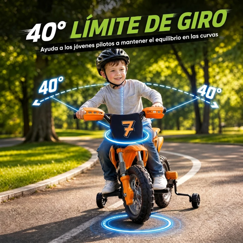 AIYAPLAY Moto Eléctrica Niños 12V 2 Ruedas Auxiliares Desmontables 2 Motores Suspensión Trasera 3 km/h 3-6 Años Naranja