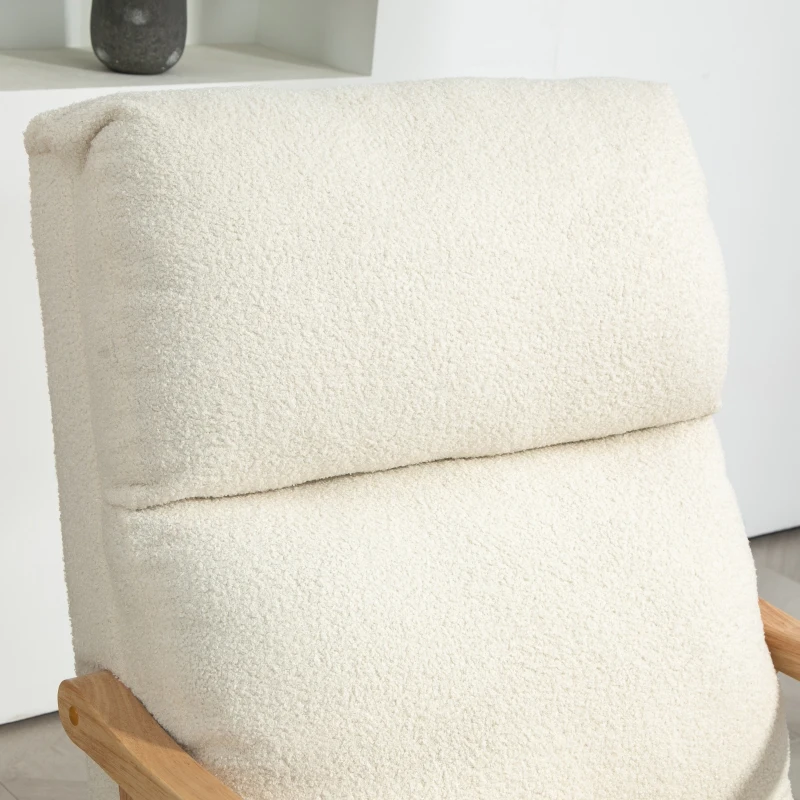 HOMCOM Upholstered Rocking Chair, Teddy Fleece Fabric, High Back, Armrests, Rubberwood Legs, Cream White
